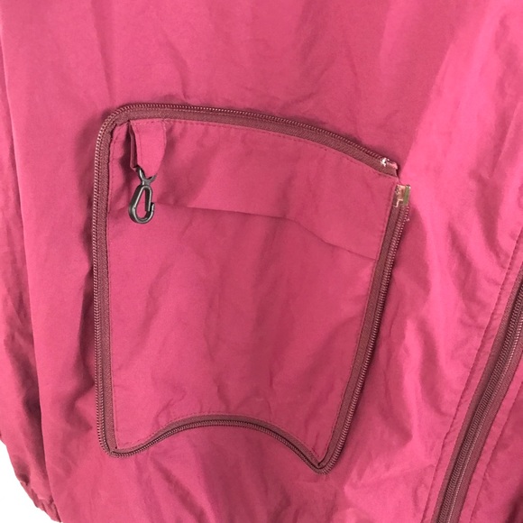 Vintage 80s 90s Mens XL Kangaroo Packable Bag Hooded Windbreaker Burgundy Maroon - Picture 3 of 12